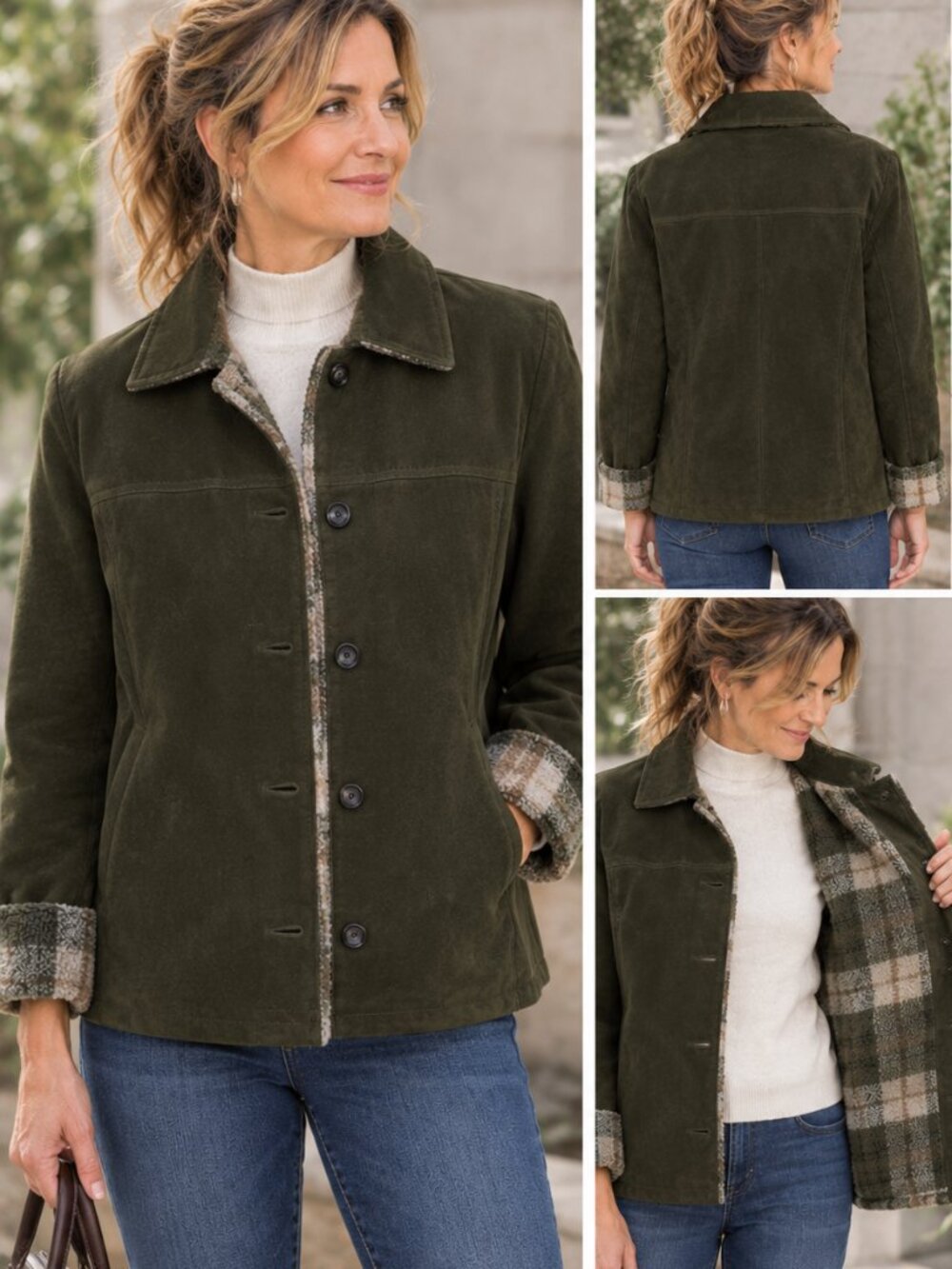 COLEBROOK & CO. Suede & Plaid Berber Jacket Coat